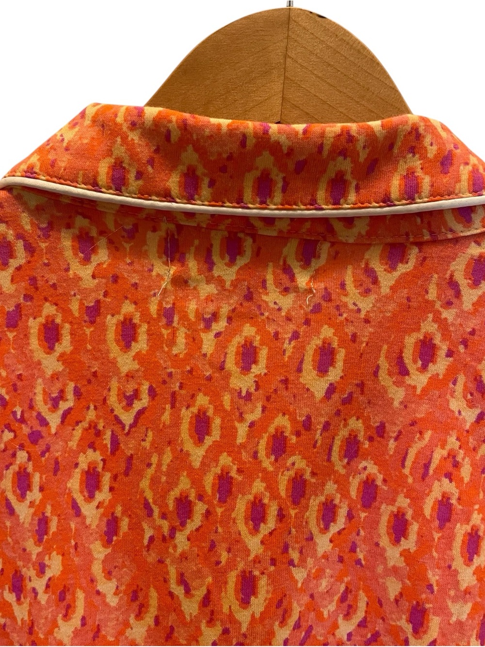 Alexander Del Rossa Pajama Top with White Piping Orange Pink Ikat Design Size 2X - Picture 6 of 10